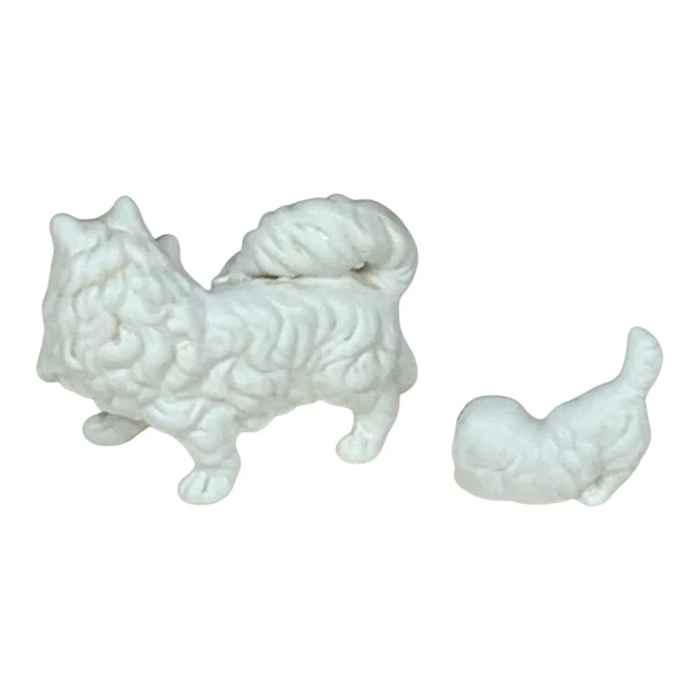 Vintage Porcelain Miniature White Persian Mama Cat Figurine With Two Kittens